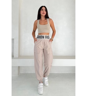 Beli Lastikli Fashion Pantolon Krem