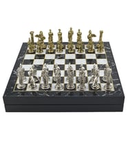 GiftHome Büyük Boy Metal Pegasus Satranç Tk. Parlak ve Mermer Desenli Sandıklı MDF Tahtası(36X36 cm.)