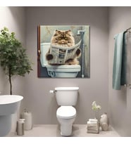 Tekli Kare Kanvas Banyo Tablosu Gazete Okuyan İran Kedisi