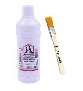 Resim Verniği 500 ml Su Bazlı 1 Adet ve Zemin Fırçası Resim Parlatıcı Vernik Hobi Sanat Akrilik Guaj Yağlı Boya (Renksiz)