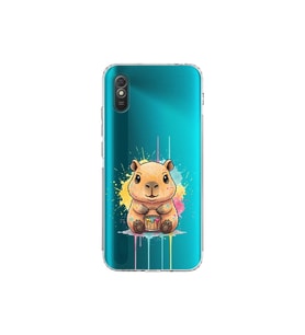 Redmi 9A ile Uyumlu Splash Kapibara Tasarımlı Şeffaf Silikon Kılıf
