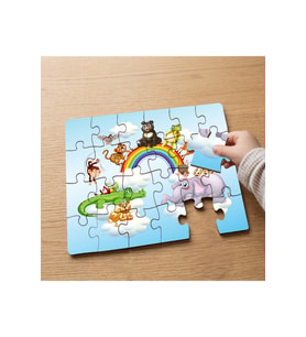 Gökkuşağı Üzerinde Sevimli Hayvanlar Tasarımlı 24 Parça Ahşap Çocuk Puzzle MPK0831