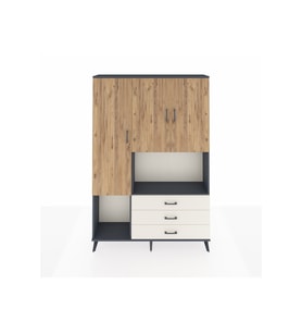 Arges Dolap 6 Raflı 3 Çekmeceli 3 Kapaklı 132x30x195 Antrasit-Çam/Aytaşı