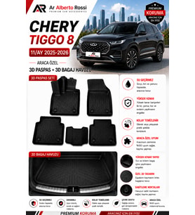 CHERY TİGGO 8 11/AY 2025-2026 Araca Özel 3D Paspas + 3D Bagaj Havuzu