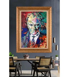 Altın Varaklı Çerçeveli Paspartulu Atatürk Tablo nh439 (Gold)