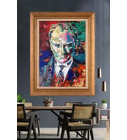 Altın Varaklı Çerçeveli Paspartulu Atatürk Tablo nh439 (Gold)