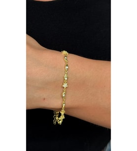Çiçek Ay Fatmaeli Mix Bileklik 925 Ayar (Gold)