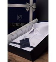 Beyaz Sedef Düğmeli Slimfit Hediye Kutulu Erkek Gömlek