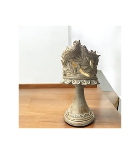 Dekoratif Polyester Kuşlu Ayaklı Şamdan Mumluk Krem Eskitme 23X11X10 cm
