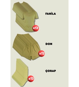 12'li Askerlik Seti Fanila Don Çorap - Temel ve Bedelli Askerlik Malzemeleri (Haki)