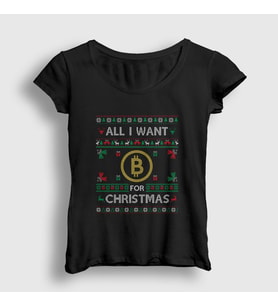 Presmono Kadın Siyah Bitcoin For Christmas Yılbaşı T-Shirt 269009tt