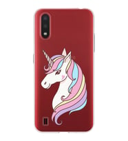 Samsung Galaxy A01 Uyumlu Kapak Unicorn Tasarımlı Şeffaf Silikon Kılıf