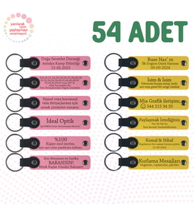 Pembe & Sarı, 54’lü Set, İsim ve Mesajlı Deri Anahtarlık, Kafe Müşterilerine Küçük Teşekkür