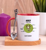 Kişiye Özel Akrep Burcuna Hediye Ahşap Altlıklı Kırmızı Kupa Bardak