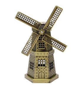 Vintage Metal Hollanda Yel Değirmeni Biblo Antik Bronz 17 cm