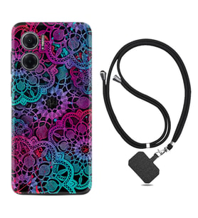 Xiaomi Redmi Note 11E Kılıf Silikon Boyun Askılı İpli Desenli Silikon Colurful Mandala 1667