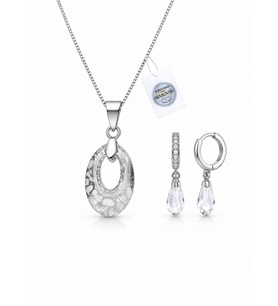 925 Ayar Swarovski Taşlı Mirabella Zarafet 20 mm Crystal AB Kadın Gümüş Kolye Küpe Set