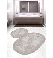 Dijital Baskılı Kaymaz Taban Yıkanabilir Oval 2'li Klozet Takımı Banyo Paspası NOKZ-HY-1075 (Pembe)