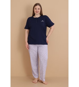Mirano 4514 Çiçekli Kısa Kollu Pamuklu Penye Büyük Beden Kadın Pijama Takımı