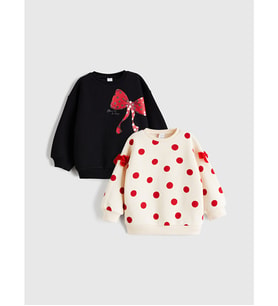 LCW Kids Ekru Bisiklet Yaka Baskılı Kız Çocuk Sweatshirt 2'li