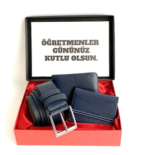 Öğretmenler Günü Set Kombin Lacivert Kemer Cüzdan Kartlık Şık Hediyelik Orijinal