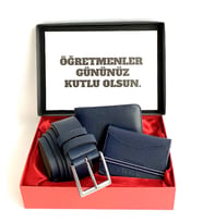 Öğretmenler Günü Set Kombin Lacivert Kemer Cüzdan Kartlık Şık Hediyelik Orijinal
