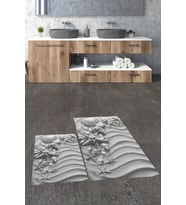 EVDEYA 3D Baskılı Yıkanabilir Modern İkili Banyo Halısı Paspas Klozet Takımı, KLOZET-48-GRİ, (Gri)