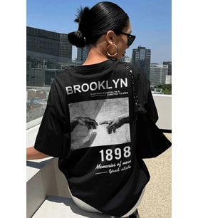 Unisex 1898 Brooklyn Baskılı T-shirt (Siyah)