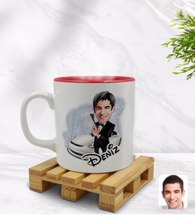 BK Gift Kişiye Özel Erkek Ajan Karikatürlü İçi Kırmızı Renkli Kupa Bardak Model 1