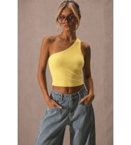Kadın Tek Omuz Crop Atlet Esnek Slim Fit Süprem Kumaş Asimetrik Yaka Bluz