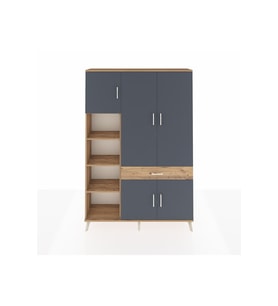 Arges Dolap 8 Raflı Tek Çekmeceli 5 Kapaklı 132x30x195 Çam-Antrasit/Çam