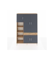 Arges Dolap 8 Raflı Tek Çekmeceli 5 Kapaklı 132x30x195 Çam-Antrasit/Çam