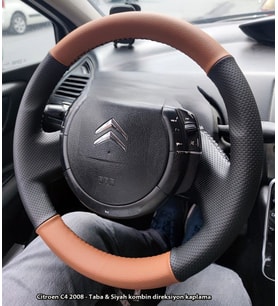 Citroen C4 2008 Araca Özel Direksiyon Kılıfı (TABA SİYAH) (Karışık)