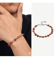Gümüş Renk Metal Zincirli Dorika Top Süslemeli Amorf Kırmızı Beyaz Akik Doğaltaş Erkek Bileklik