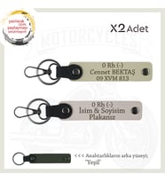 Hız Aşıkları İçin Özel İsim Plaka ve 0 Rh (-) Kan Grubu Yazılı Deri x2 Anahtarlık, Pudra-S Kahve-Ysl (Çok Renkli)