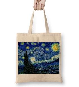 Van Gogh Yıldızlı Gece Bez Çanta Uzun Saplı