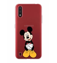 Samsung Galaxy A01  Kapak Mickey Mouse Tasarımlı Şeffaf Silikon Kılıf