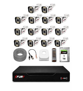 FURY 14 Kameralı 1080P Sesli 6 Warm LED Renkli Gece Görüşlü Güvenlik Kamera Sistemi 1TB 1606