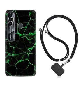 Tecno Spark 6 6 Go 8C 8 Pro 7 7 Pro Kılıf Boyun Askılı Silikon Yeşil Şerit Mermer 1320