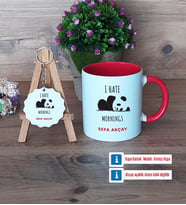 Sevimli Panda Kupa Bardak Kırmızı ve Ahşap Anahtarlık Hediye (Model 1)
