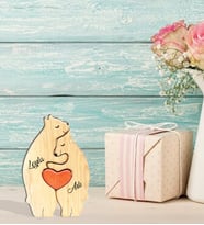 Kişiye Özel Anneye Babaya Sevgiliye Hediye Ayıcık Tasarımlı Ahşap Puzzle Biblo Model-1