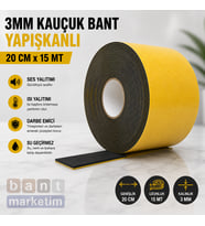 3mm Kauçuk Bant Yapışkanlı 20cm x 15 Metre – Kendinden Yapışkanlı Ses ve Isı Yalıtım Bandı