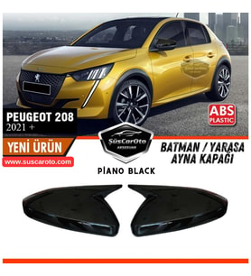 Peugeot 208 2021 Sonrası Uyumlu Batman Yarasa Ayna Kapağı Piano Black ABS Plastik Sağ Sol Takım