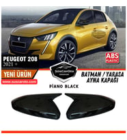 Peugeot 208 2021 Sonrası Uyumlu Batman Yarasa Ayna Kapağı Piano Black ABS Plastik Sağ Sol Takım