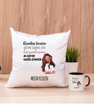 Kişiye Özel Alışıkın Değilsindir Tasarım Esprili Kare Yastık ve Siyah Kupa
