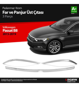 VW Passat B8 Krom Far Üzeri Çıta Seti 3 Parça 2015-2019
