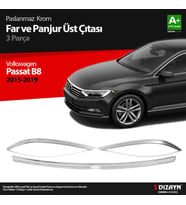 VW Passat B8 Krom Far Üzeri Çıta Seti 3 Parça 2015-2019