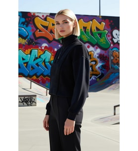 Kadın Dik Yaka Düşük Kol Fermuar Detaylı Crop Sweatshirt Fonksiyonel Dayanıklı Kaliteli Şık