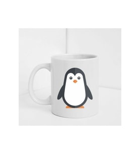 Sevimli Penguen Figürlü Beyaz Baskılı Kupa