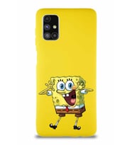 Samsung Galaxy M51 Soft Premier Kapak Sünger Bob Tasarımlı Silikon Kılıf - Sarı (Şeffaf)